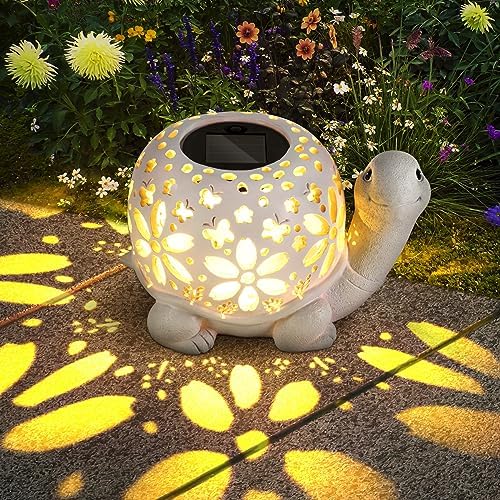 Illuminate Your Nights with These 5 Large Animal Solar Lights 2 LESES Solar Lantern Lights, Turtle Outdoor Lantern with Waterproof LED Garden Light, Decorative Lanterns Table Lamp for Patio Yard Garden Decor Outside Clearance Gifts for Birthday Grandma - White