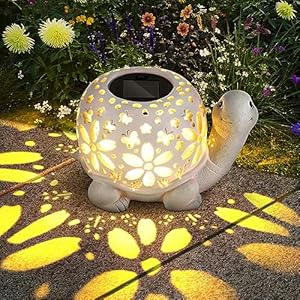 LESES Solar Lantern Lights, Turtle Outdoor Lantern with Waterproof LED Garden Light, Decorative Lanterns Table Lamp for Patio Yard Garden Decor Outside Clearance Gifts for Birthday Grandma – White