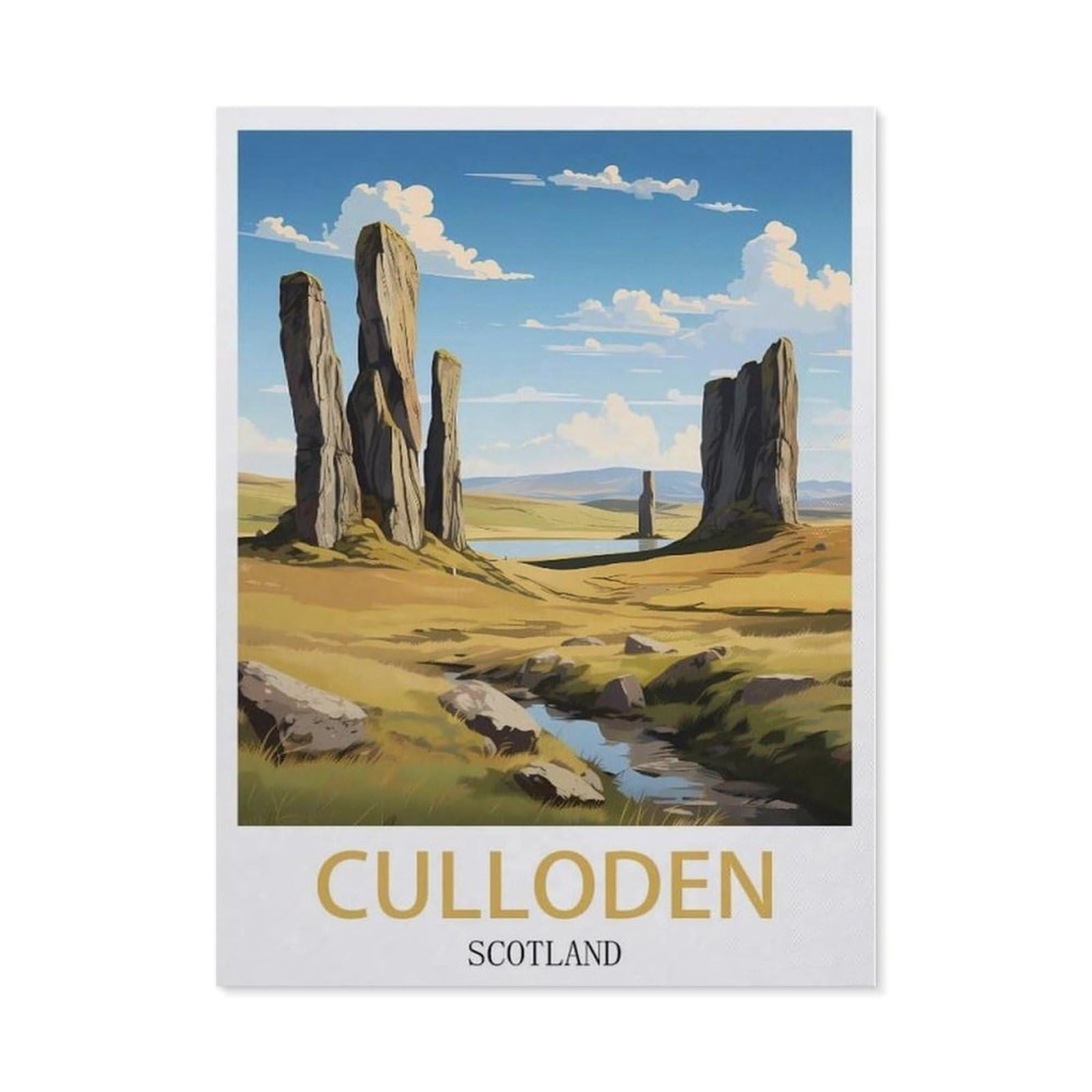 Beayodkp （50 X 60 Cm/19.68 X 23.62 Inches） Full Diamond 5D Diy Diamond Painting，Culloden Scotland Vintage Travel Posters，3D Diamond Embroidery Cross Stitch Mosaic Needle Works-Cf62