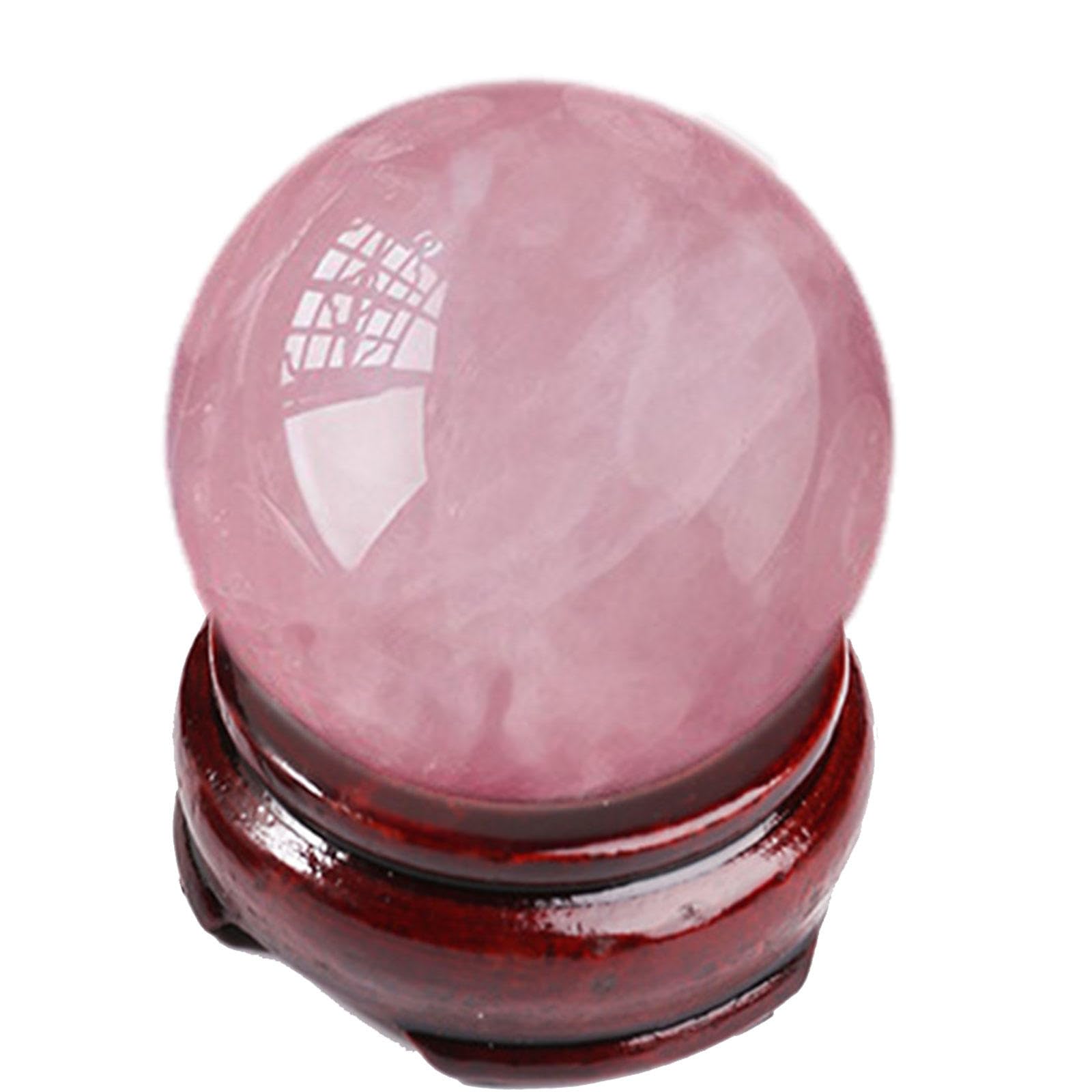 KCDFDVJFBM Rose Quartz Crystal Ball with Wood Stand Gemstone Sphere Balls Figurine Sculpture for Feng Shui Decor, Home Decorations, Balancing,2.8in(7cm)
