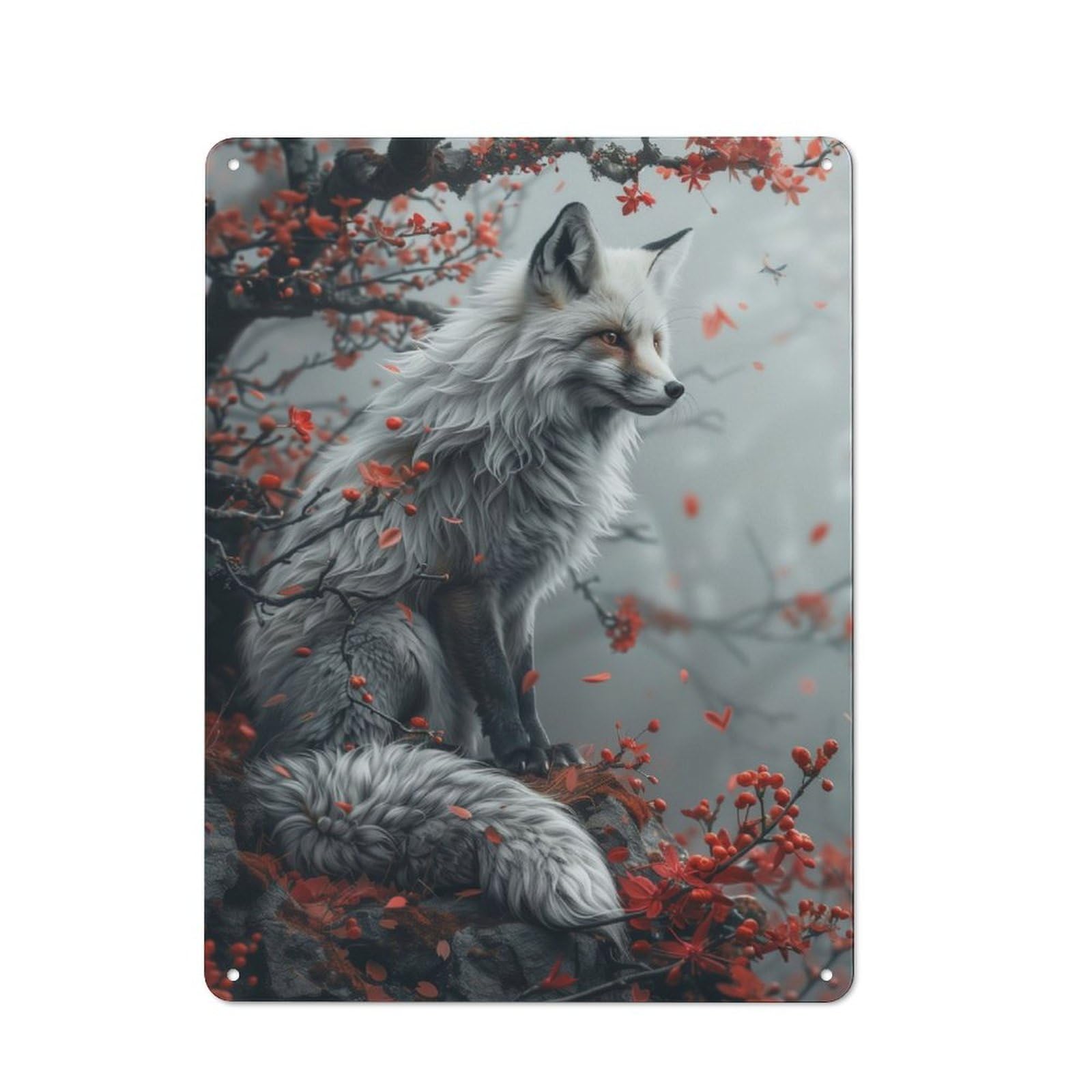 Junmoney Mystic Kitsune Fox Tin Sign 40X30cm With For Pub Or Café, Retro-Style Decor, Suited To Café Interior Fans