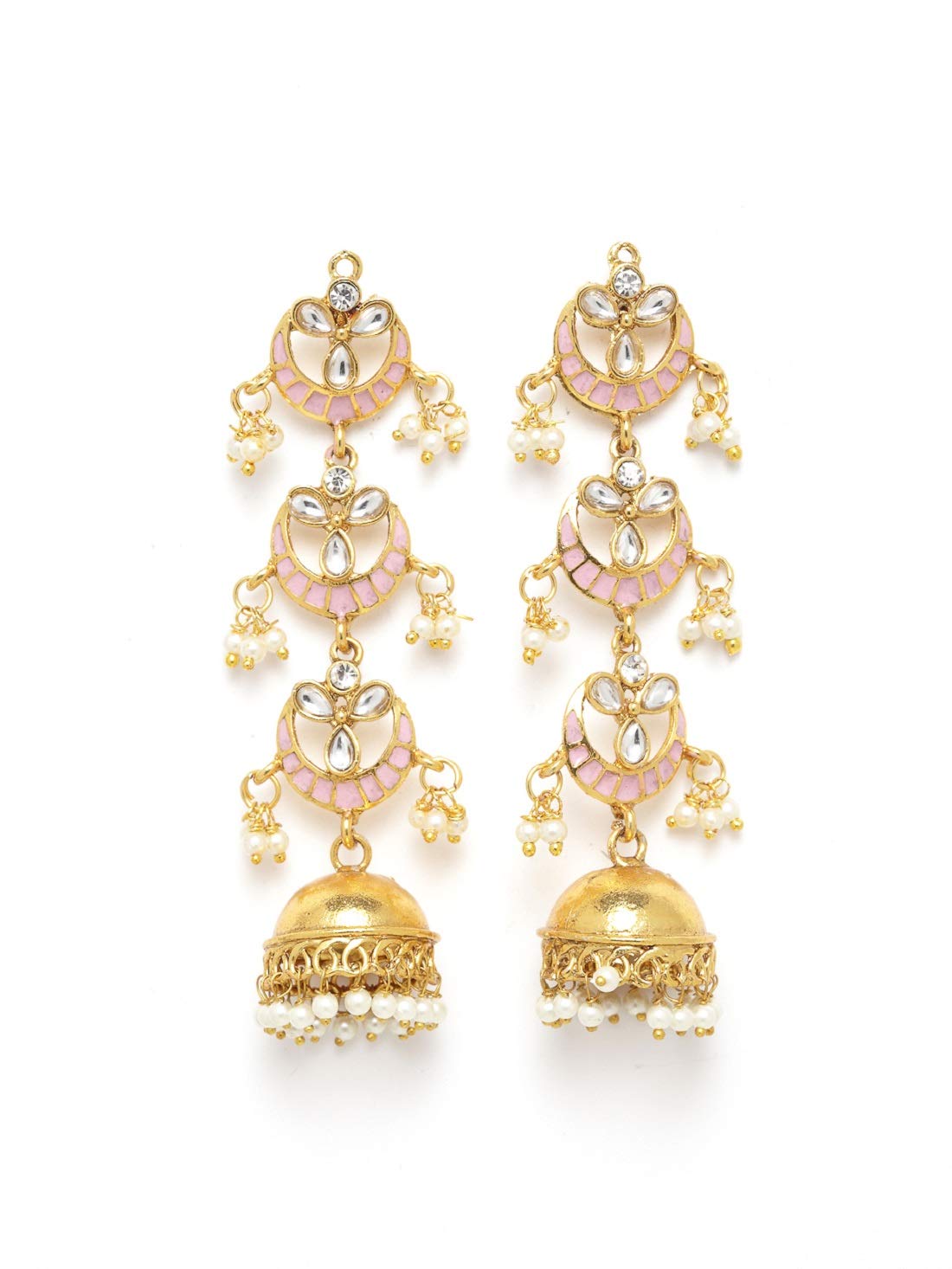 Priyaasis Gold Plated Hand Painted Kundan Studded With Pearls Floral Design Jhumki Earring Jewellery For Women And Girls (Pink-White) (B07NPHY5P6) Amazon Price History, Amazon Price Tracker