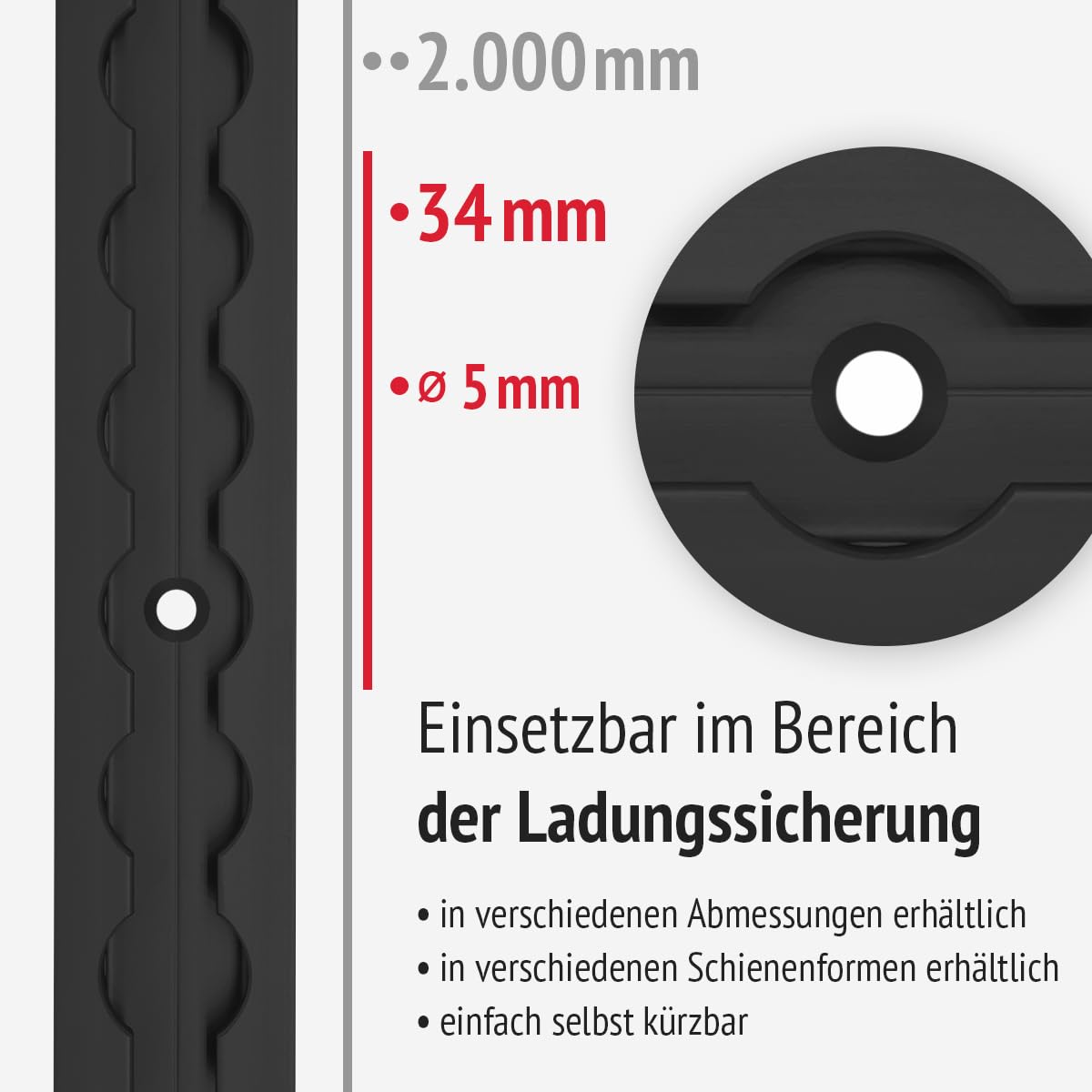 4 Airlineschienen eckig, schwarz 2 m mit 8 Endkappen, 8 Fittingen