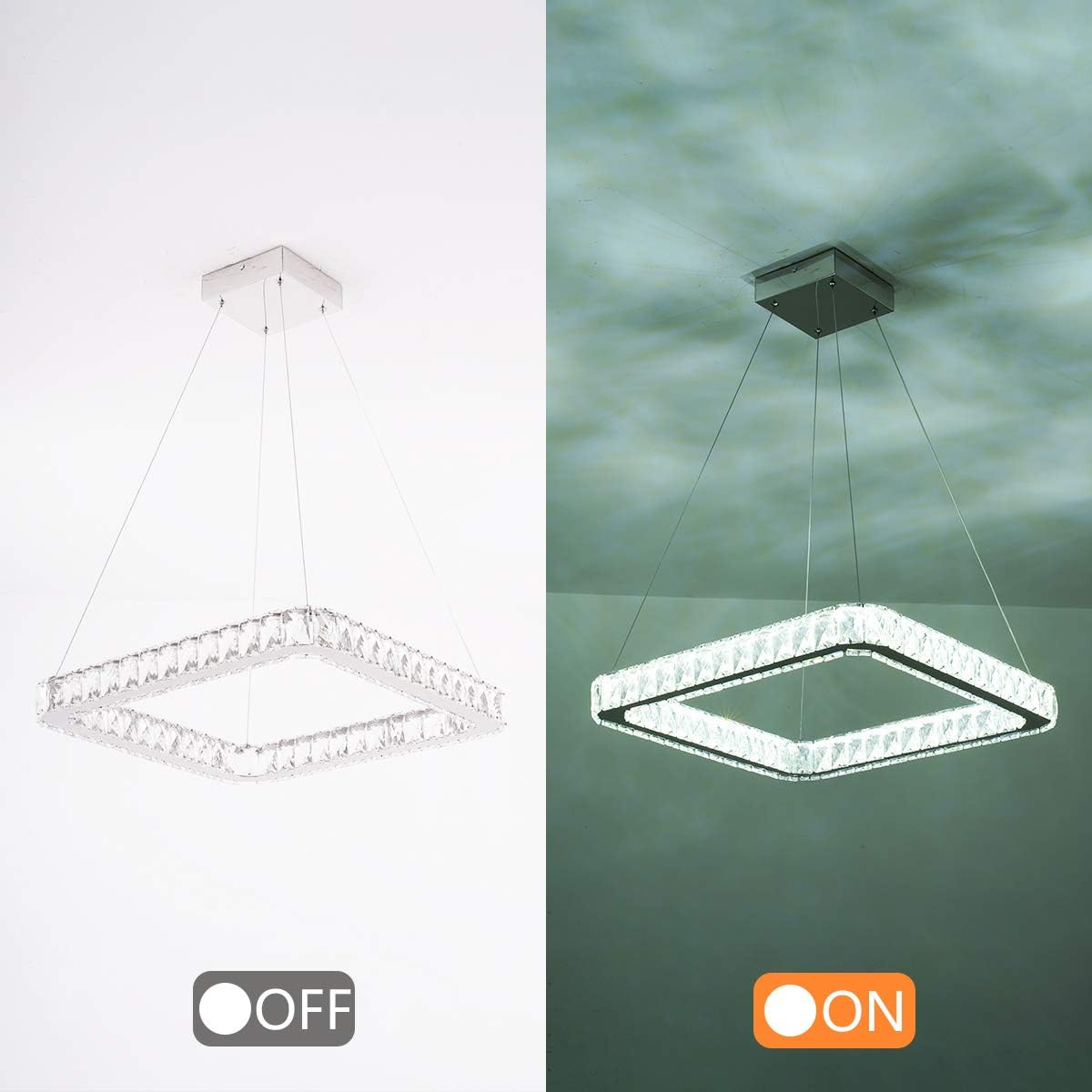 40% Off Discount Ganeed Modern Chandeliers,K9 Crystal Chandelier,6500K Square LED Pendant Lighting,1 Ring Adjustable Height Hanging Light Fxitures for Living Dining Room Restaurant Bedroom(Dia 19.6)