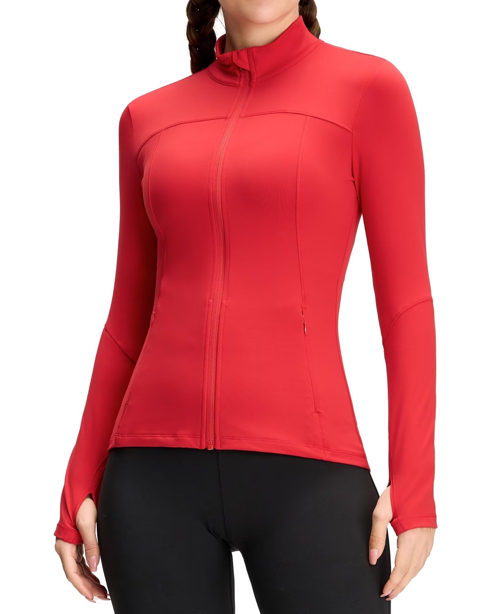 QUEENIEKE Women's Running Jacket Breathable Lightweight Sports Jacket Zipper Workout Jacket with Pocket for Yoga Fitness