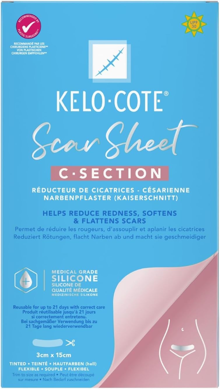 KELO-COTE Kaiserschnitt Silikon-Narbenpflaster 3 cm x 15 cm, C-Sektion Narbenbehandlung, Packung mit einem Pflaster (wiederverwendbar)