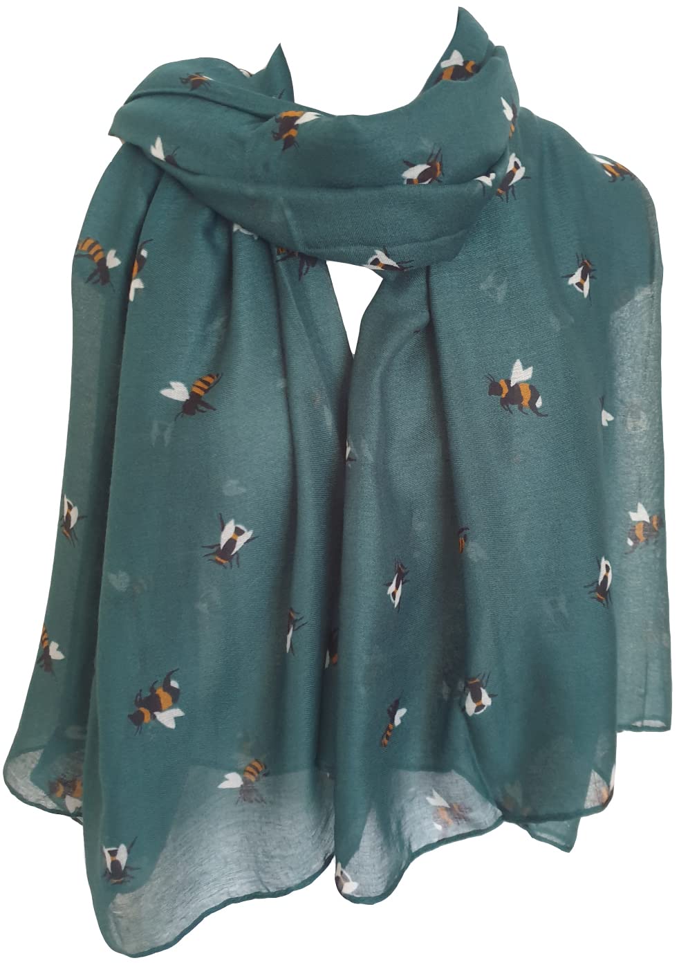 Glamlondon Women's Zy - Teal Bumble Bee Print Scarf Lightweight Fashion Oversize Wrap (Zy - Teal)