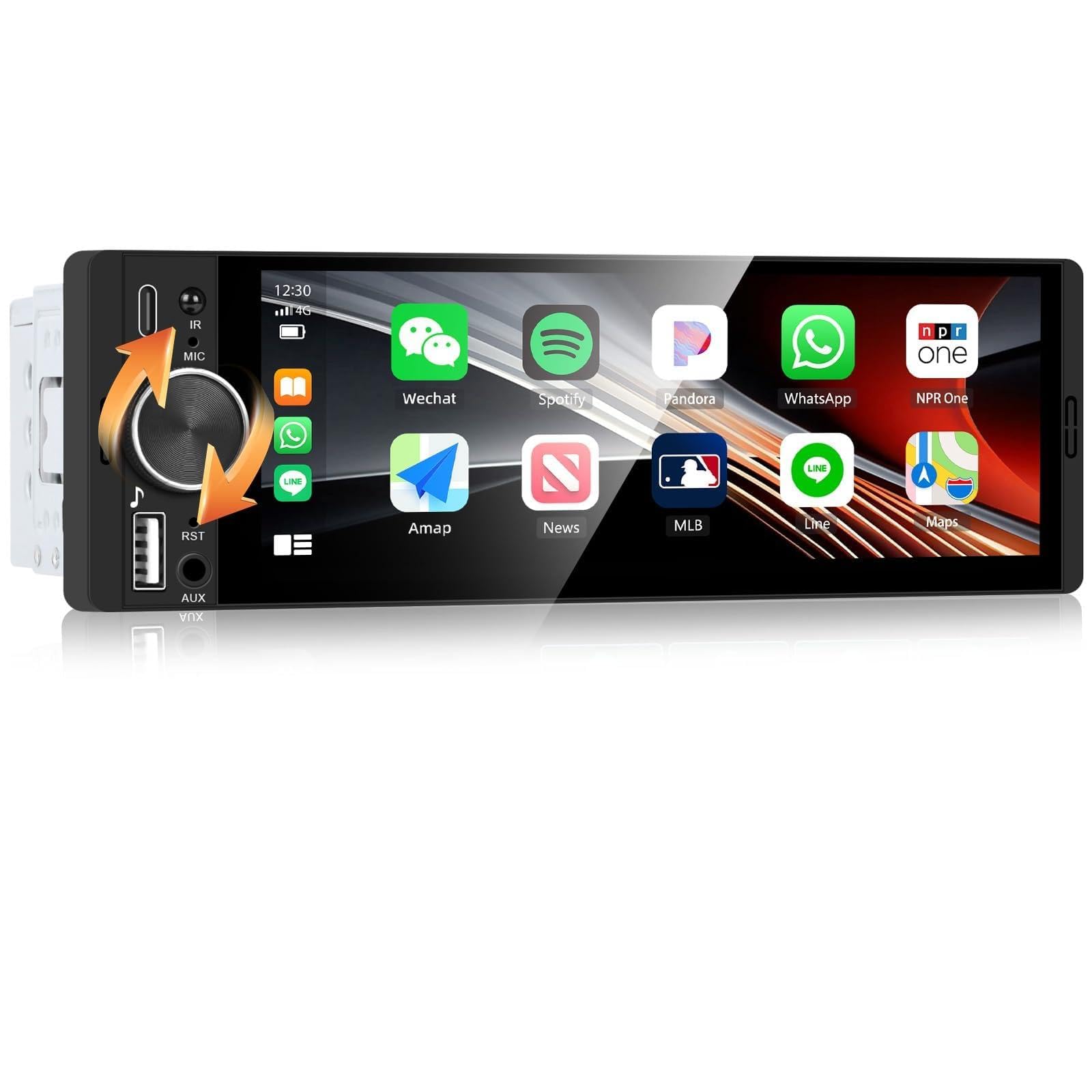 CAMECHO [CARPLAY] 1-DIN radio samochodowe z bezprzewodowym CarPlay i Android Auto ekranem IPS 6,28 cala dotykowym radio do samochodu 1 DIN z Bluetooth łączeniem lustrzanym FM EQ MP5