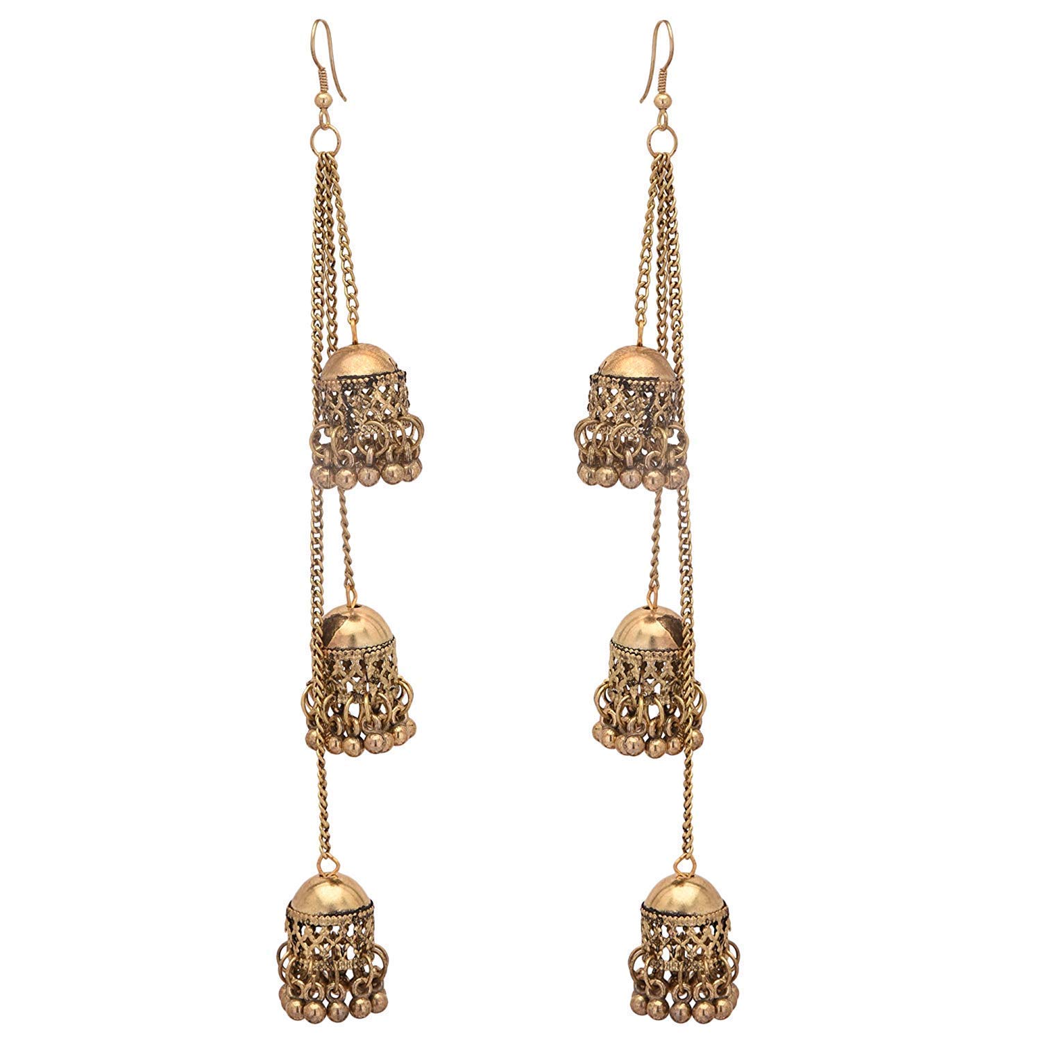 KAGUS Oxidised Traditional Kashmiri Long Triple Layer Jhumka Dangler Earrings for Girls and Womens, Traditional, Fashionable, Ethnic, Trendy (B0BWWWDKCM) Amazon Price History, Amazon Price Tracker