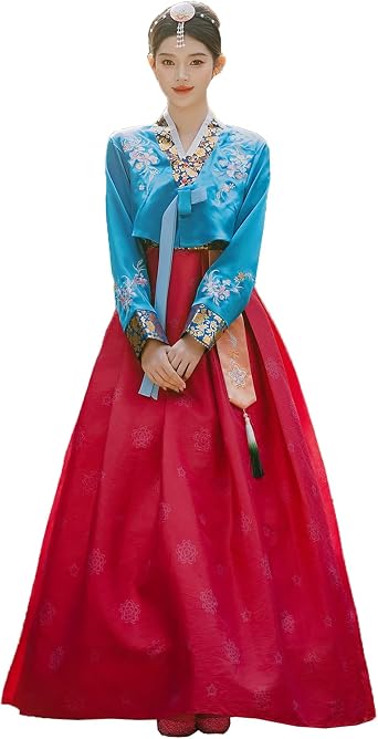 Womens Traditional Hanbok Dress Embroidered Top Floral Skirt