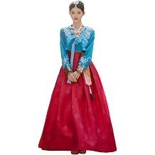 Womens Traditional Hanbok Dress Embroidered Top Floral Skirt Asian Size