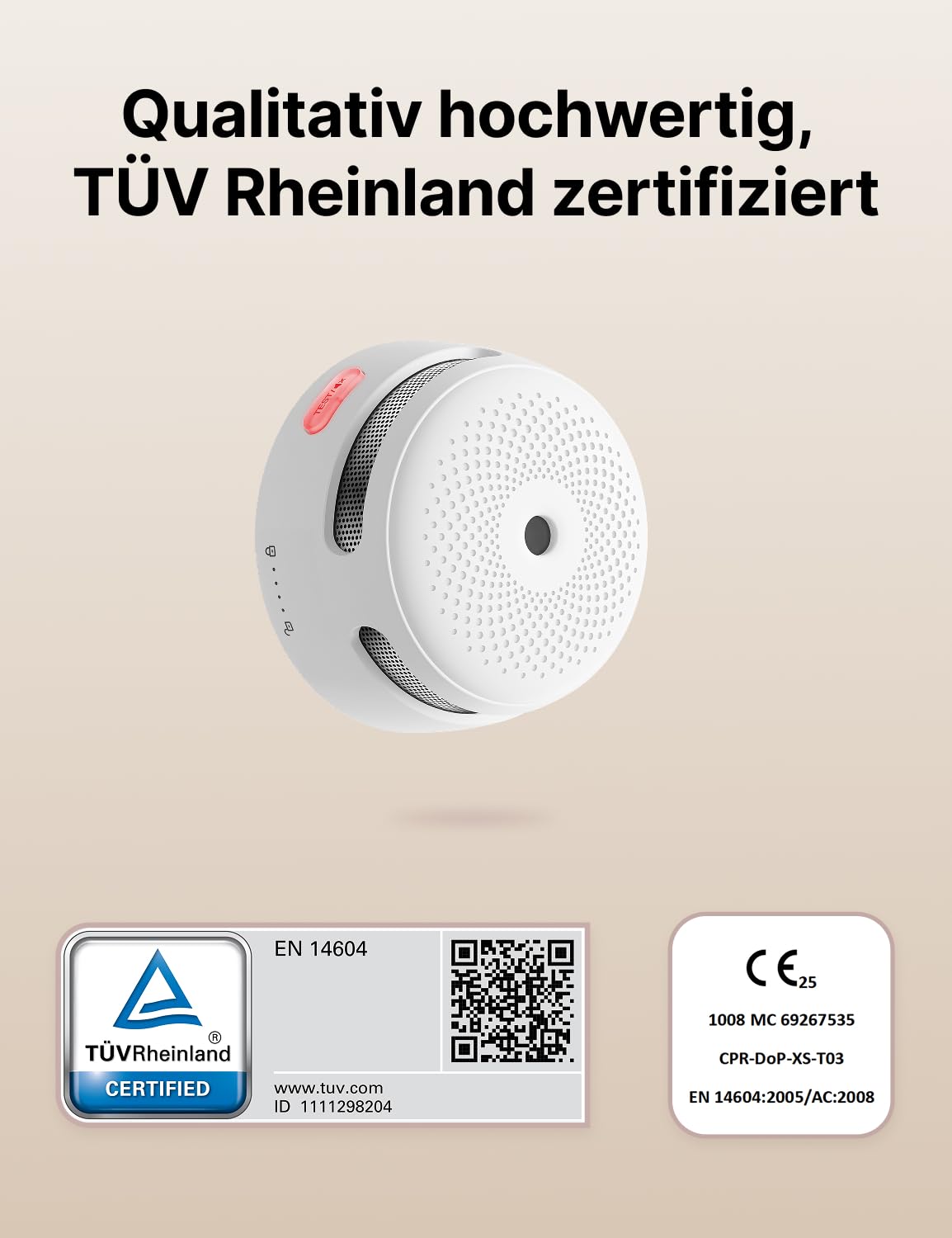 X-Sense Rauchmelder WLAN, entspricht der Norm EN14604, Rauchmelder Smart mit austauschbarer Batterie, Benachrichtigungen über die App, 1 Stück