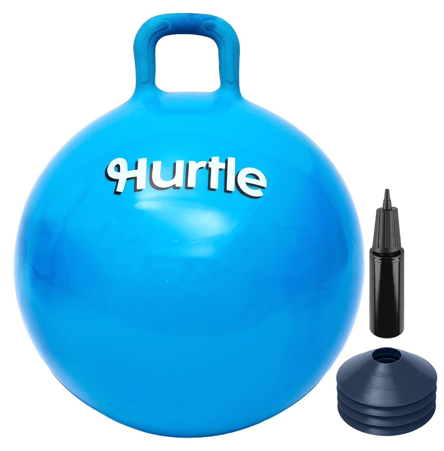 Hurtle Space Hopper 20 Inch Hopper Ball with Sturdy Handle, Pump and Cones for Balance, Coordination and Active Indoor Outdoor Play, Blue Marble