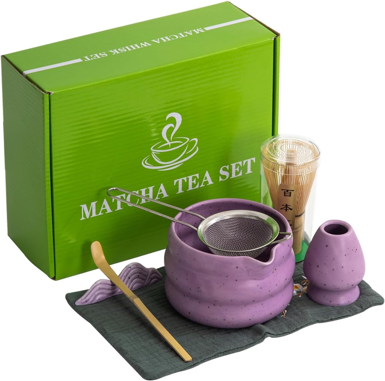 Sponsored Ad – U-HOOME 7pcs Japanese Matcha Tea Set - Ceremony Accessory With Bowl, Bamboo Whisk, Scoop, Sifter, Holder, Stand - Kit for Tea Ceremony (Purple)
