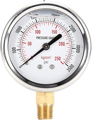 Gorgeri Stainless Steel Hydraulic Liquid Filled Fuel Pressure Gauge 0-3500 PSI(Silver)