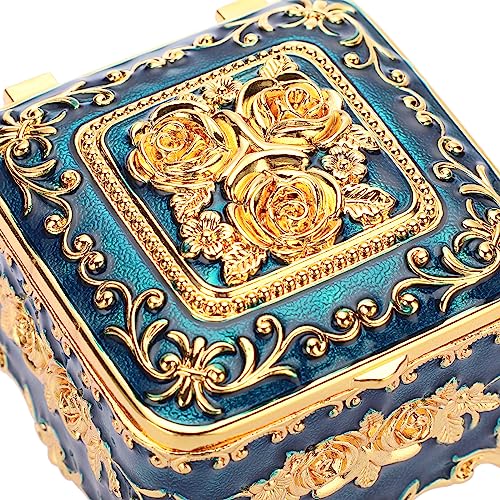 Hipiwe HPWSN00808 Vintage Metal Jewelry Box - Small Trinket Organizer Ring Box Case With Rose Pattern, Jewelry Storage Box For Ring Earrings Necklace, Keepsake Box For Women Girls thumb #7