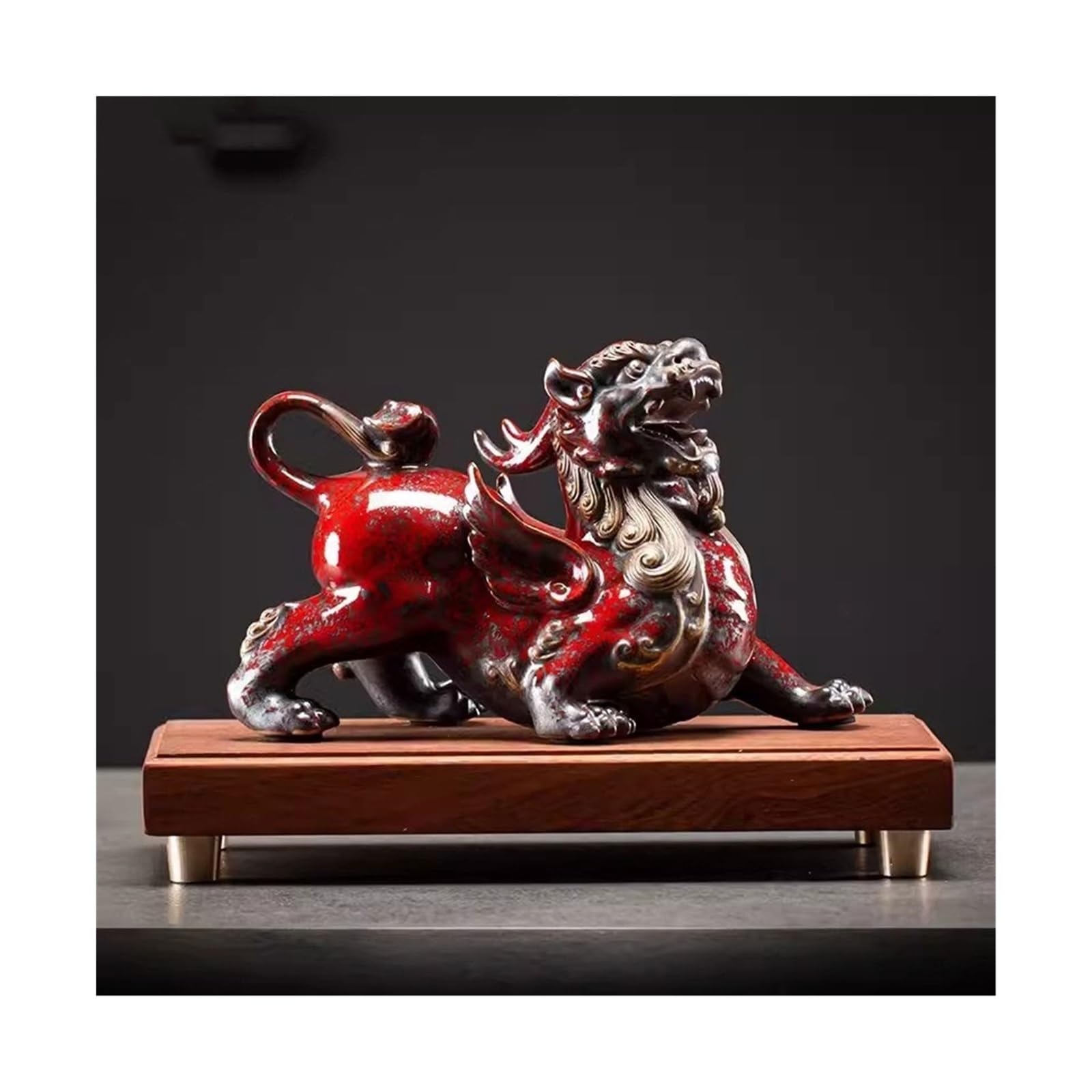 BHGFYXBS Statues Ornament Chinese Fortune Pixiu Ornaments Home Ceramic Living Room Entrance Decoration Desk Gift Feng Shui Decoration,Left-With base