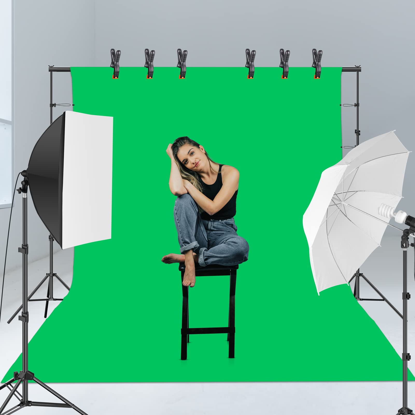 EMART Kit Studio Photo, Système de Fond de Studio Photo 2,6 m x 3 m Avec 3 Fonds Photographiques + Support + Kit Boîte à Lumière + Réflecteur 5 en 1 + Parapluies pour Studio Photo, Portrait de Produit