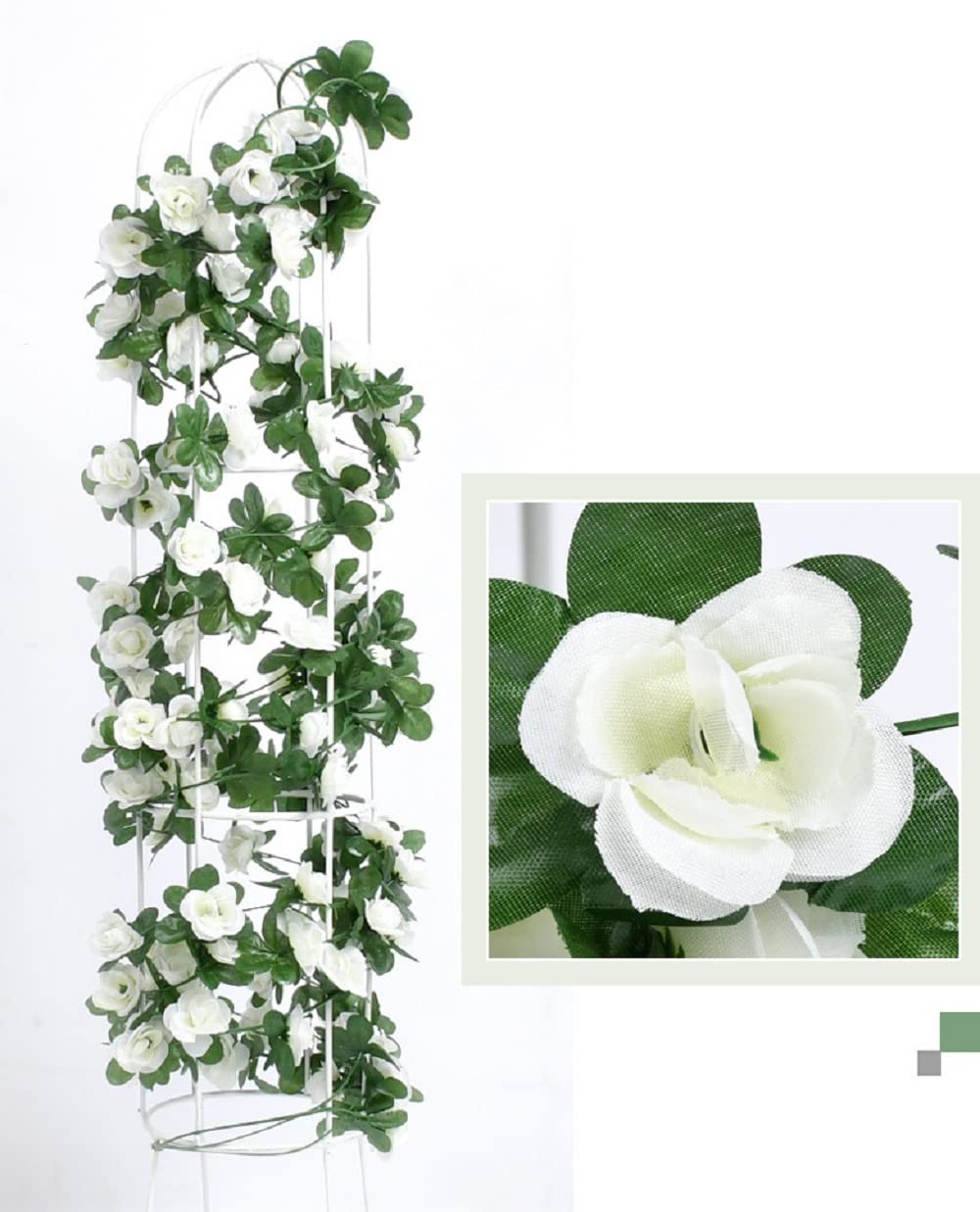 Flores falsas – 4 plantas artificiales de vid de rosas de 32.8 pies para colgar hiedra rosa para el hogar, hotel, oficina, boda, fiesta, jardín, decoración artística (blanco) 2
