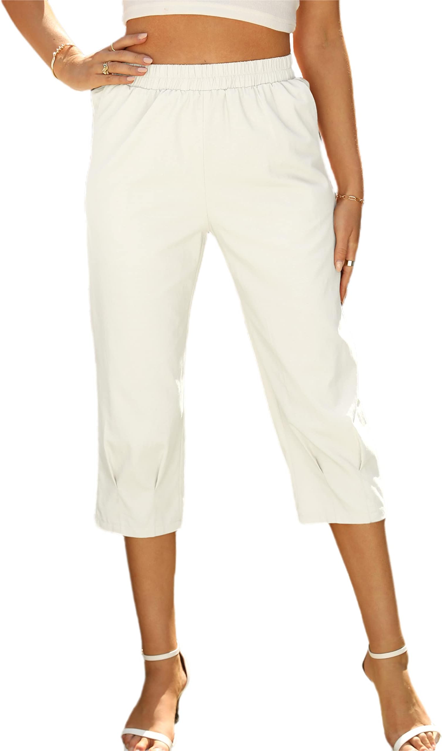 UANEO Capris for Women Casual Summer Clearance Cotton Loose High Waist Pants with Pockets