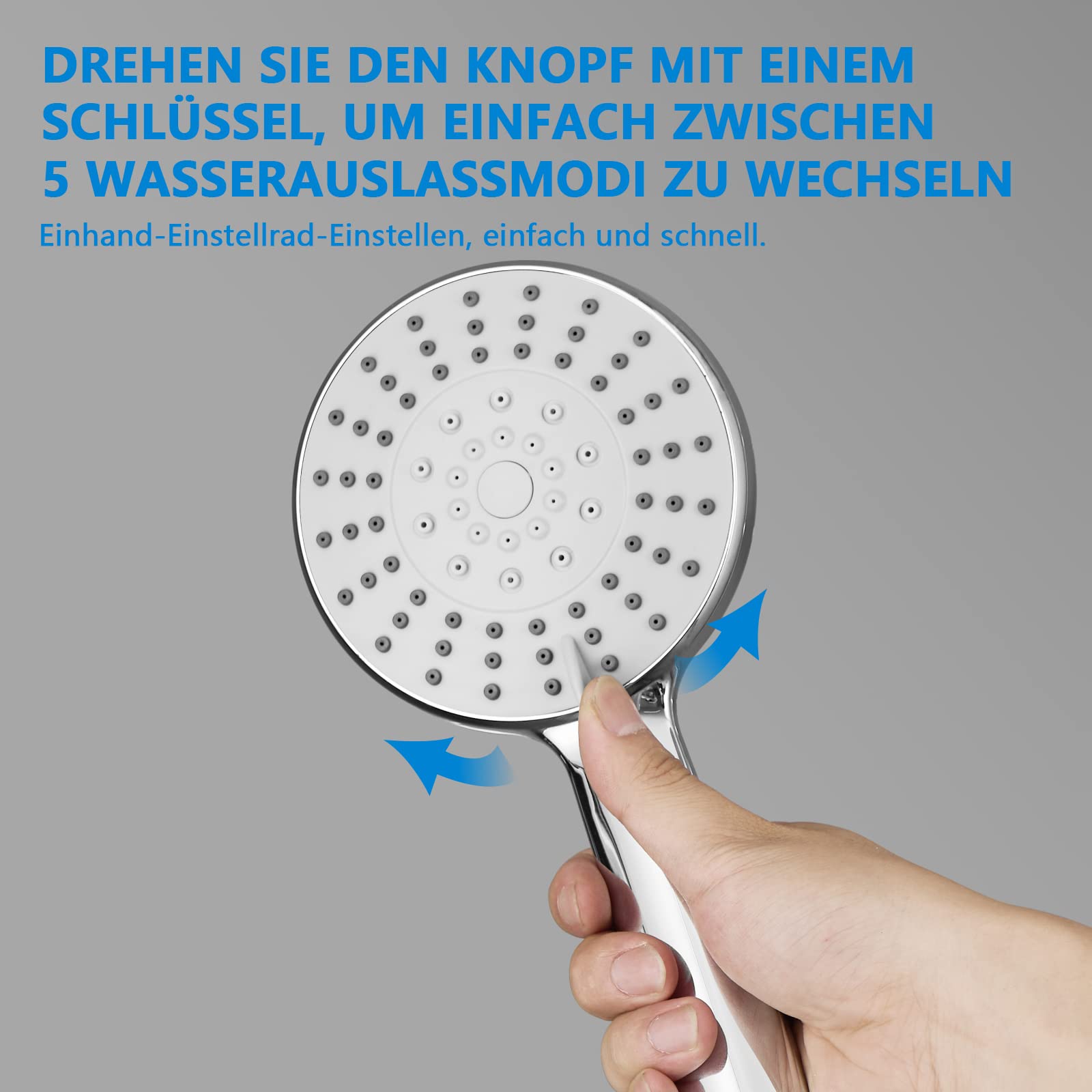 KOMIRO Duschsystem ohne Armatur, Regendusche ohne armatur Duschstangeset Duschsäule Set Duschset mit Regendusche Kopfbrause und 5 Strahlarten Handbrause, Runde, Chrom