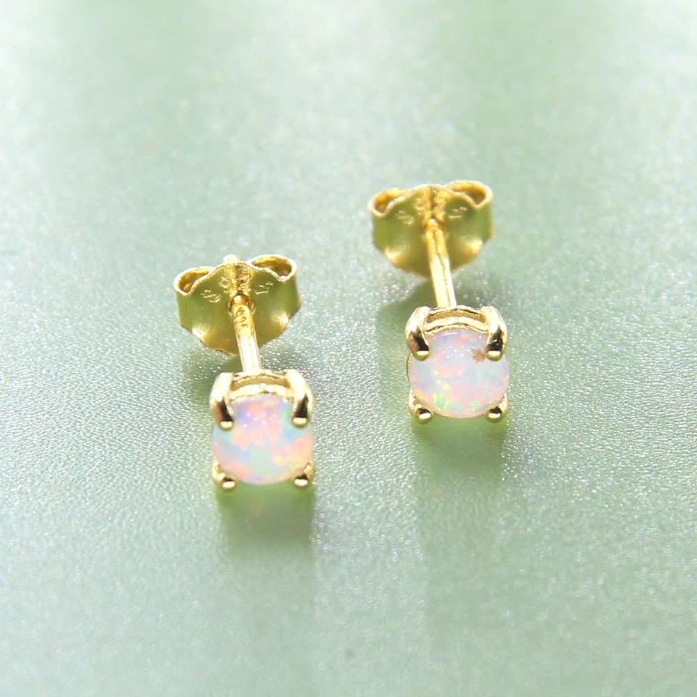HMJGDHX 14K Gelbgold gefüllter Sterlingsilber 3/4/5/6MM Feueropal-Edelstein-Ohrstecker für Damen und Herren, Farbe Weiß - Blau - Rosa - Grün - Schwarz