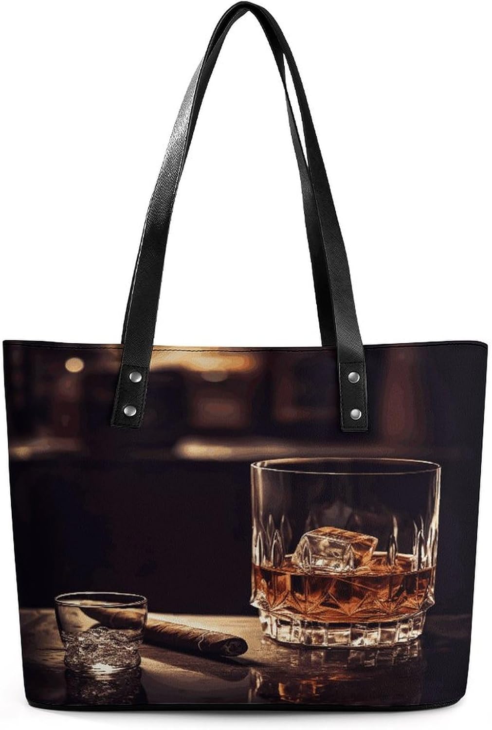 Leather Purse For Women Elegance Whisky And Cigar Printing Tote Bag Pu Purses Handbags For Work Travel Casual Use