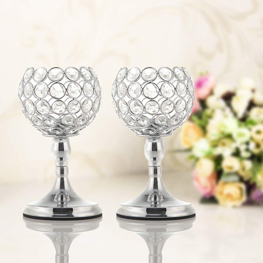 2 sztuki kryształowych świeczników typu tealight, świeczników na stolik kawowy, dekoracyjnych akcesoriów domowych, wesel i przyjęć (srebrny, 25 cm)