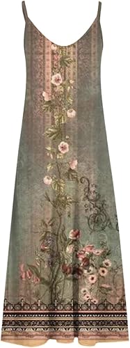 Miniatura 3 de Ceboyel Vestido largo de verano con tirantes delgados florales para mujer, vestido largo de verano con cuello en V, sexy, bohemio, ropa de playa de