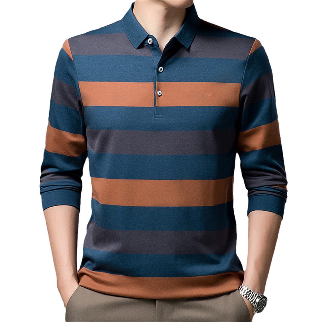 Männer Polo-Hemd Baumwolle mehrfarbiges Hemd Herbst Langarm Lupe Revers Polo-Hemd für Mann fit schlank