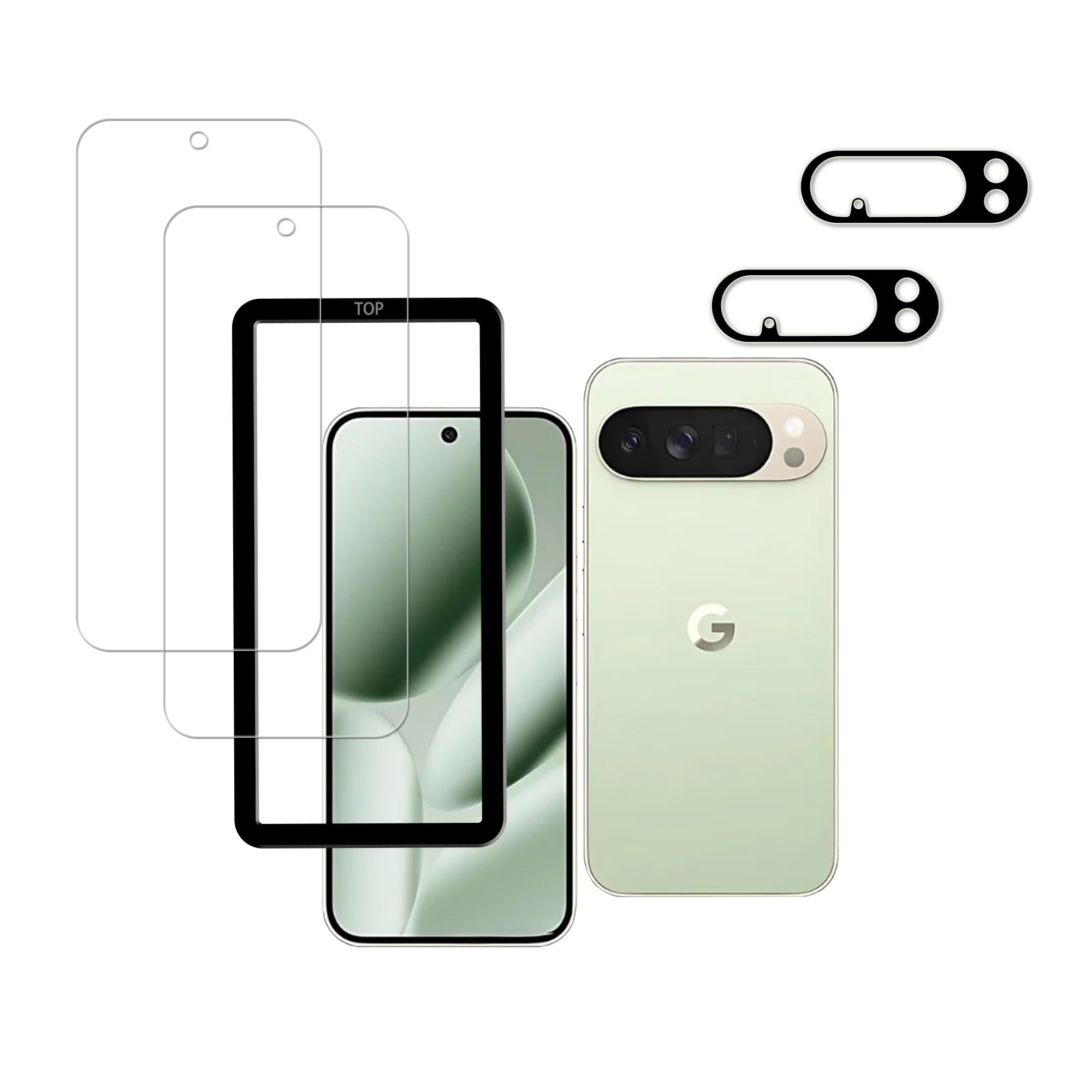 HUAKE 国産硝子素材製 対応 Google Pixel 10 Pro XL 用 ガラスフィルム カメラフィルム 強化 ガラス 硬度9H 液晶 保護 フィルム レンズカバー【2枚＋2枚＋ガイド枠付き】