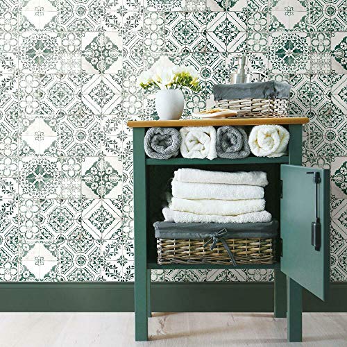 Roommates Rmk11281Wp Forest Green Mediterranean Tile Peel And Stick Wallpaper #TOP2