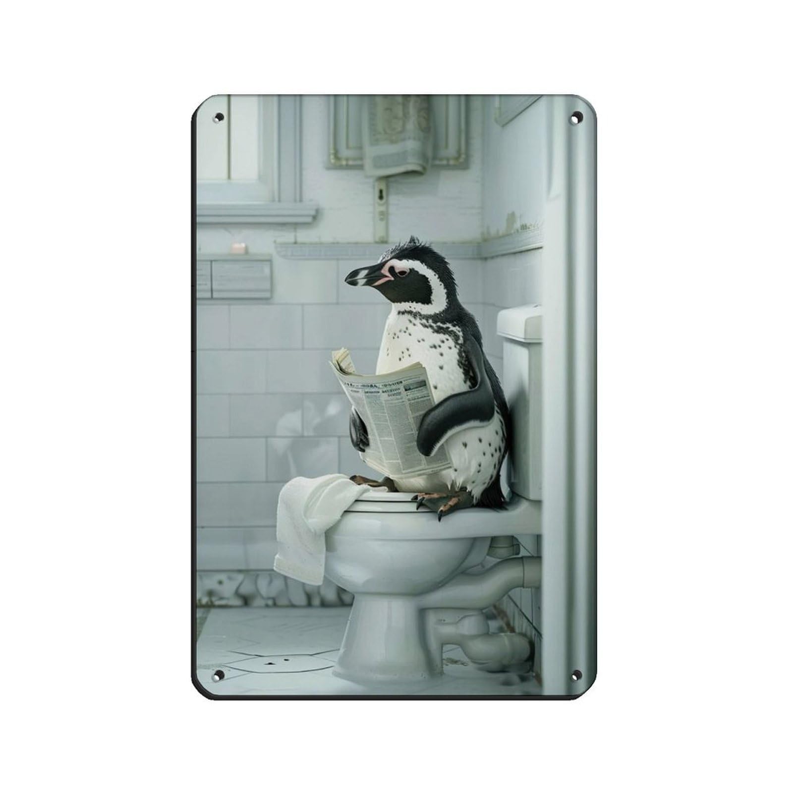 Penguin Sitting on The Toilet Reading A Newspaper (8) Retro Poster Metal Tin Sign Chic Art Retro Iron Painting Bar People Cave Cafe Family Garage Poster Wall Decoration 8x12inch(20x30cm)