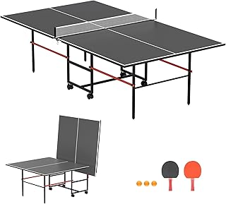 Foldable Ping Pong Table for Indoor/Outdoor, 8 X 4 FT Professional Table Tennis Table with Net, 2 Table Tennis Paddles and 3 Balls - Tournament Quality - Foldable with Single Player Playback Mode