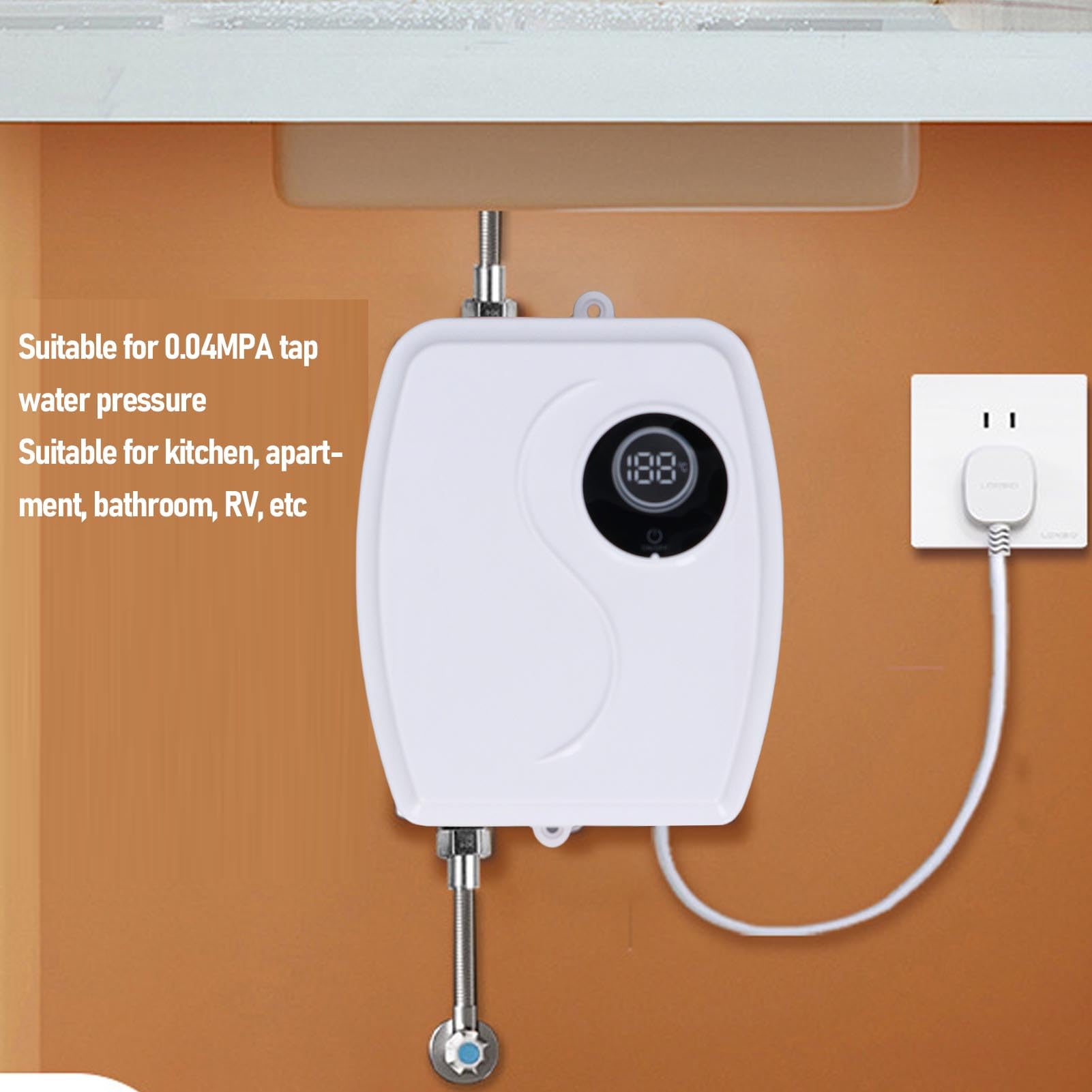 Garosa 0,04 MPa Natychmiastowy Bezzbiornikowy Podgrzewacz Wody Konstrukcja do Montażu na ścianie Biały Grzejnik Elektryczny z Ekranem Dotykowym do Kuchni, łazienki RV i (Wtyczka UE 220 V)