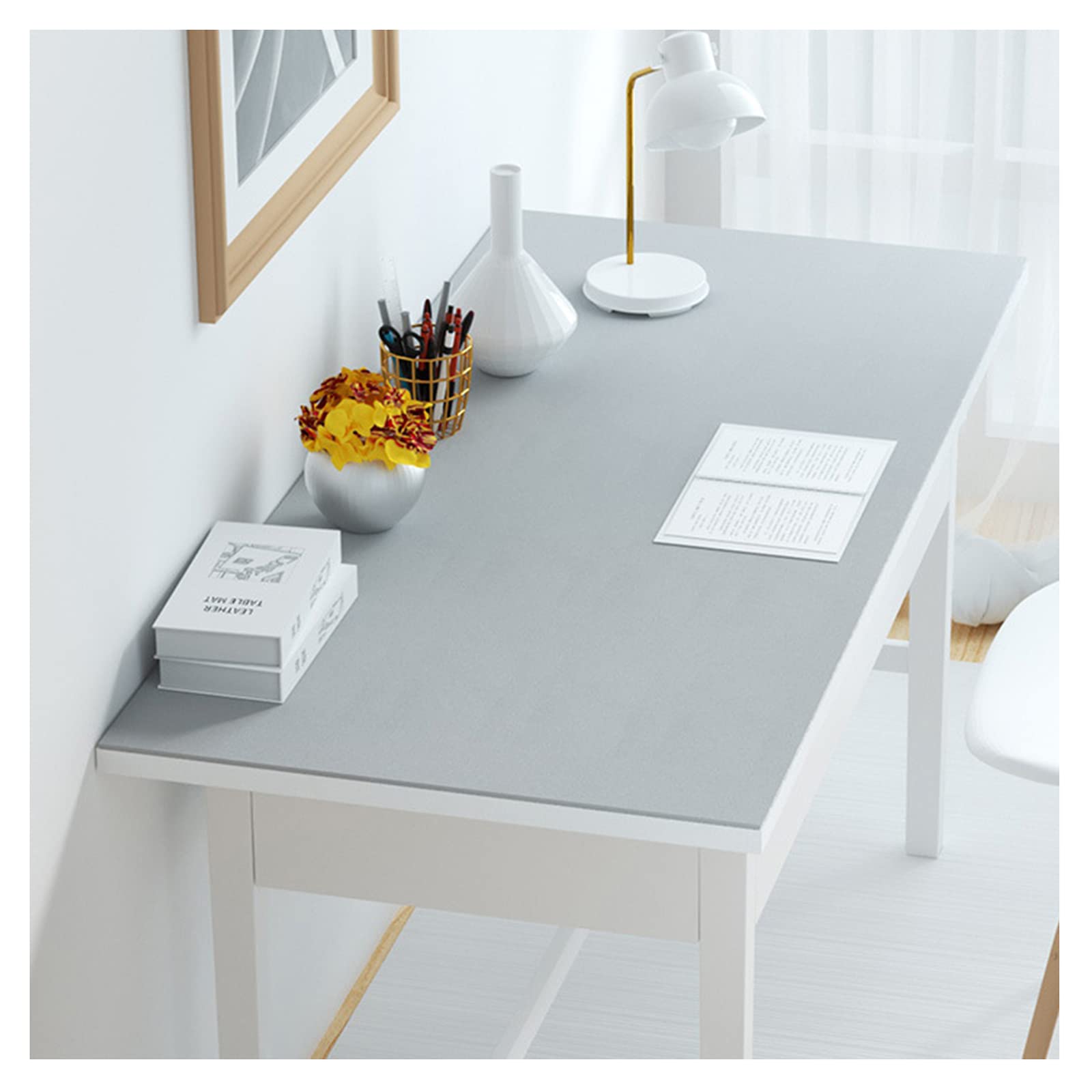 PPGE Home Extra Large Desk Mouse Pad, Large Leather Desk Pad, Desk Protector Mat, Leather Desktop Mat, Office Table Mat, Desk Pad for Keyboard, Mouse and Writing (Size:60×140cm,Color:Gray)