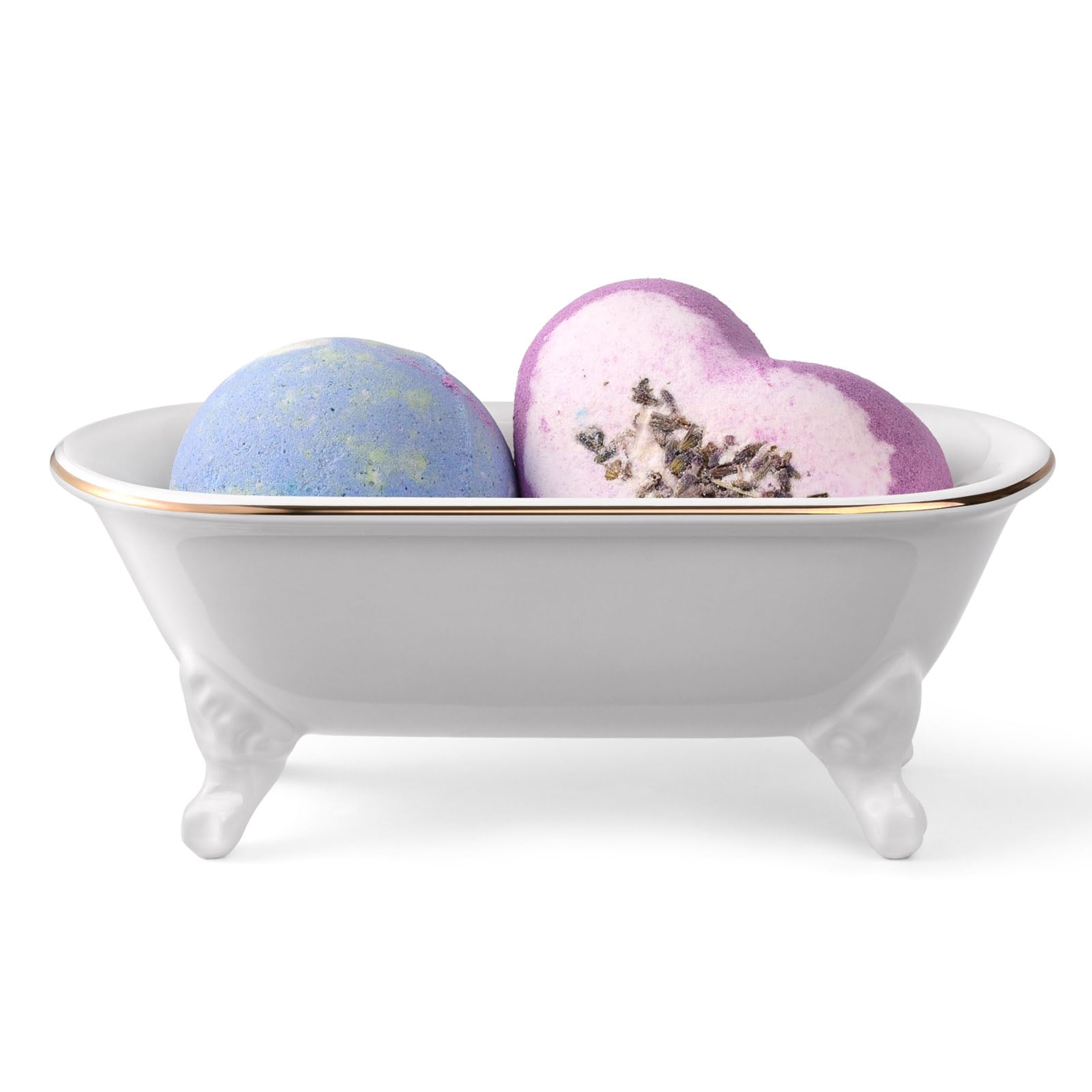 Jabonera decorativa de cerámica de 6.5 pulgadas, soporte de esponja de cocina y bandeja de ducha para baño, 1 paquete (borde dorado blanco)