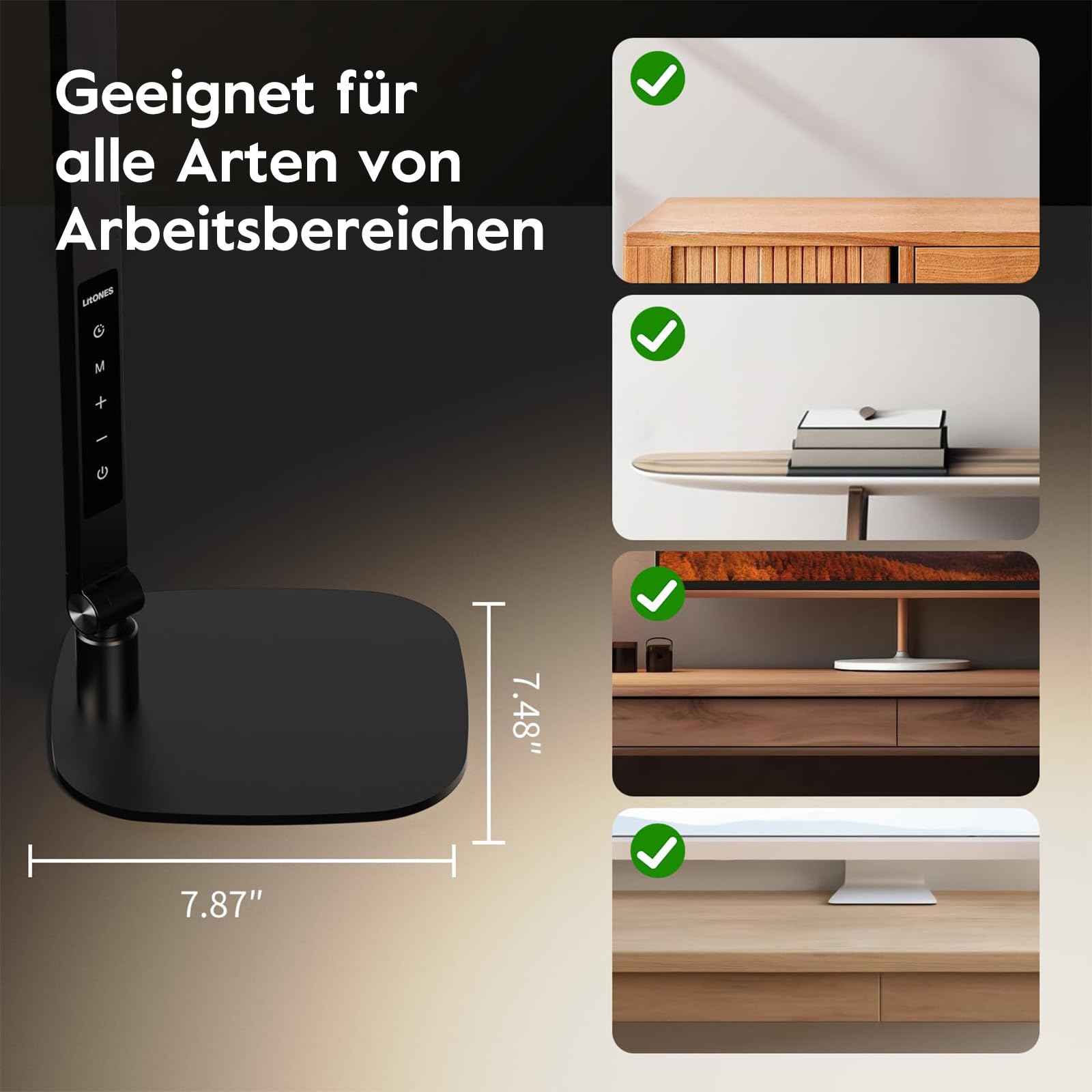LitONES Dimmbare Led Schreibtischlampe, augenschonende Tageslichtlampen | Flimmerfreies Licht mit Timer & Memory, 30 Lichtmod. Flexibler Arm – ideal für Büro, Studium & Kreative[Energieklasse A]
