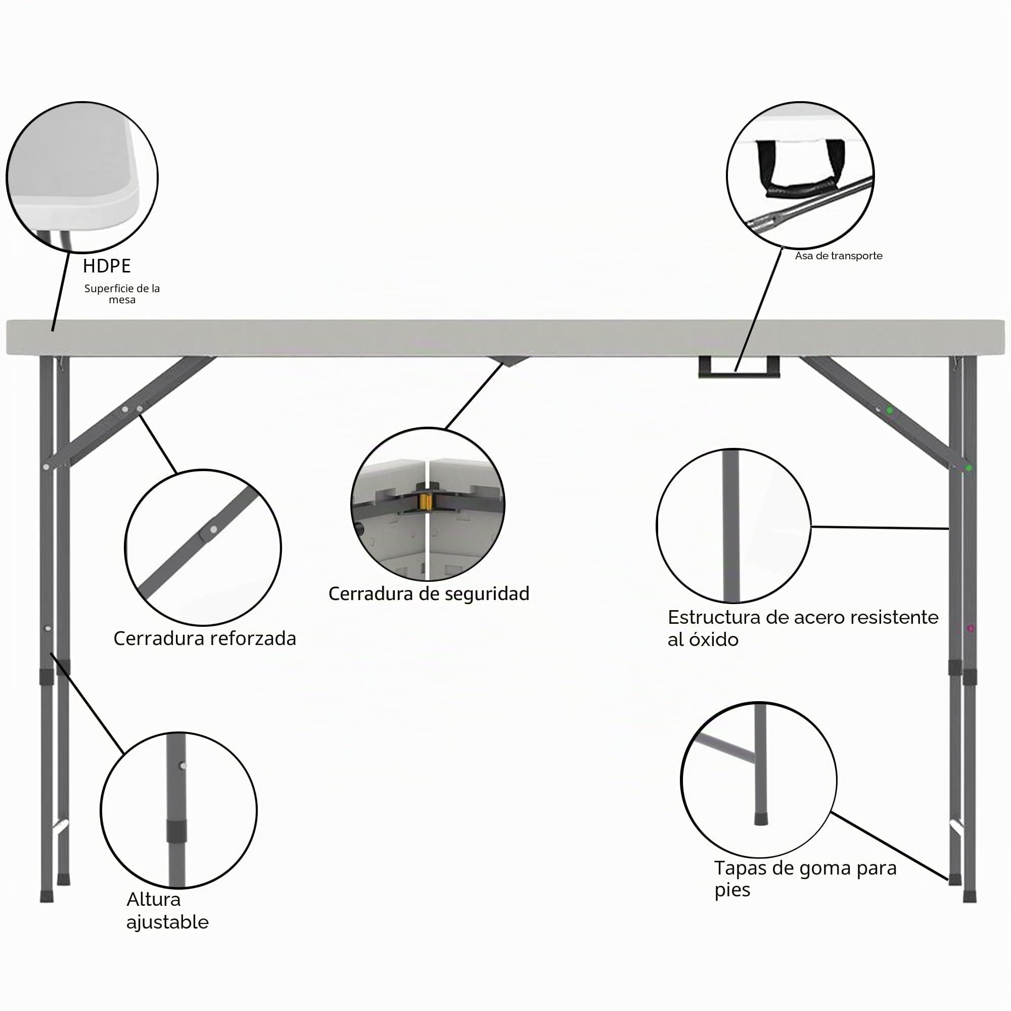 Home Vida Mesa plegable de 4 pies, muy resistente, para acampar, buffet, boda, mercado, jardín, fiesta, coche, maletero, pícnic, para interiores y exteriores, plegable
