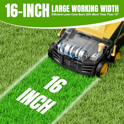 2026 Upgraded Electric Dethatcher Scarifier 16-Inch, EVEAGE 2-in-1 Lawn Dethatcher with 5-Position Depth Adjustment, 14.5-Gallon Collection Bag, Quick-Fold Lawn Scarifier for Healthy Lawn