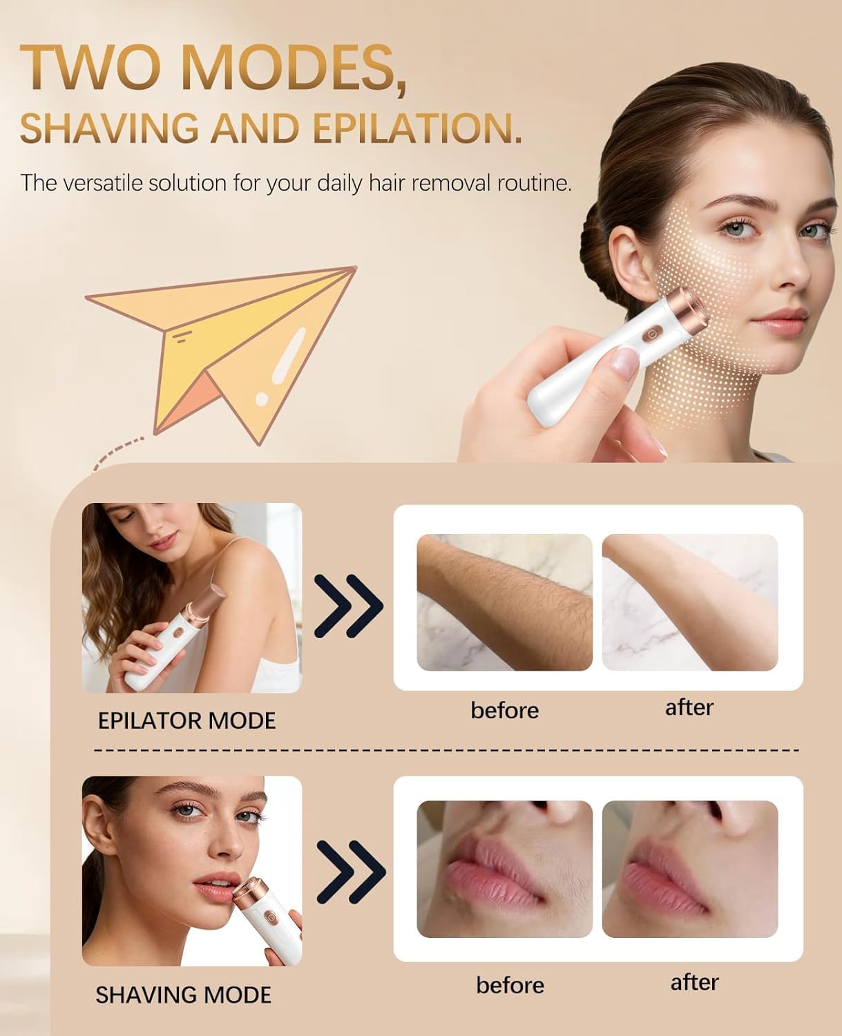 EpilSmooth Epilateur Electrique, USB Rechargeable Avec Lumière LED Intégrée, épilateur Facial Portable 7 en 1 indolore, et Doux pour, le Corps - Solution D'épilation Rapide et Sûre (Rose) - 3