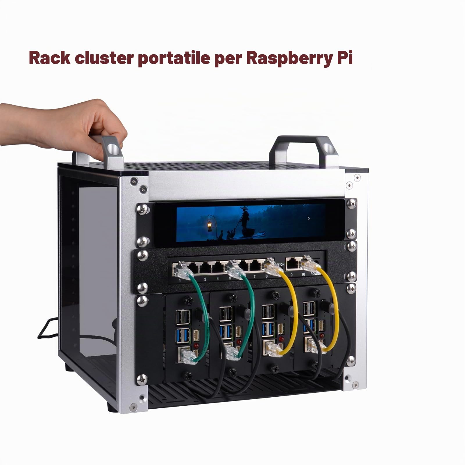 GeeekPi DeskPi RackMate T0 Plus, armadio server 4U da 10 pollici, mini rack profondo 260 mm con ripiano e pannello cieco, per NAS, AV e tecnologia di rete (argento)