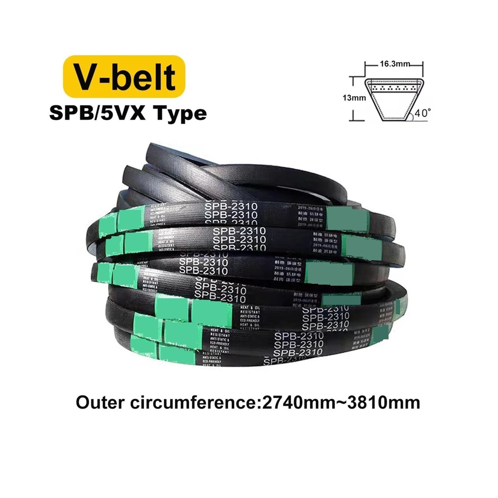 Cinghia trapezoidale in gomma SPB 5V, circonferenza esterna della cinghia trasportatrice for carichi pesanti 2740 mm-3810 mm(3330mm)