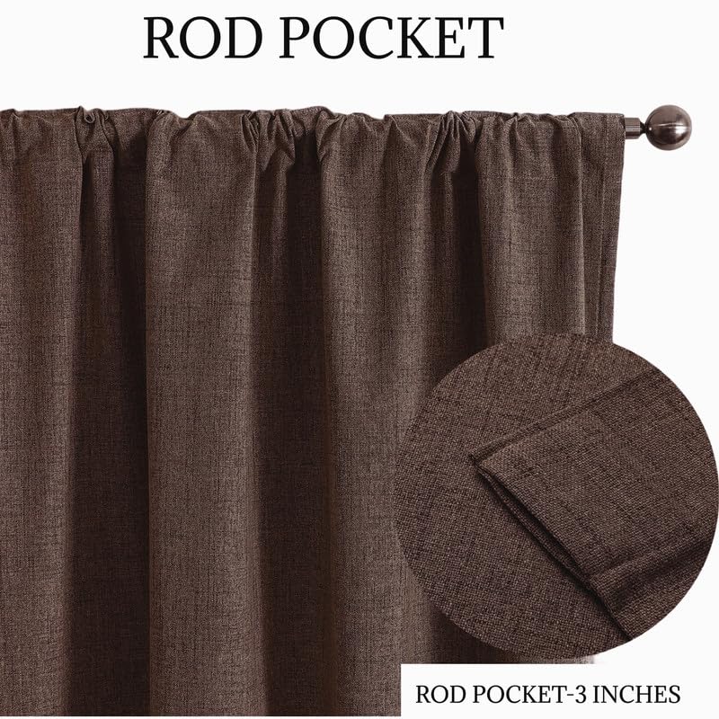 Image of WWW.THROWPILLOW.IN 52 inch Width 100% Blackout Window Curtains 5.5 Feet Long Set of 2 for Living Room, Bedroom, Heavy Faux Brown Linen Textured Rod Pocket Curtains(with Black Out Lining, 5.5 Foot)