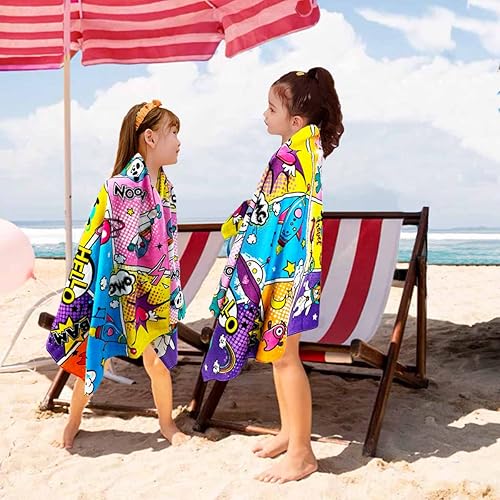 Miniatura 9 de YIFONTIN Toalla de playa para niños, manta de terciopelo suave y absorbente, 100% algodón, 51.0 x 25.5 pulgadas, regalo para baño, natación,