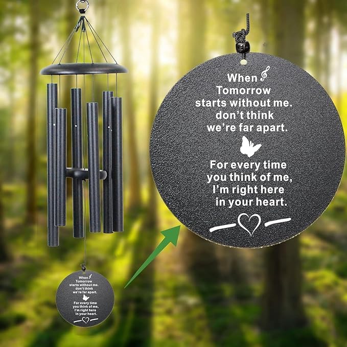 The Wind Chime CO Memorial Wind Chimes, 40" Inch Sympathy Wind Chimes Gift for The Loss of A Loved one, Home Decor Outdoor Garden, Soothing Melodic Tones (Black #1) - Image 5