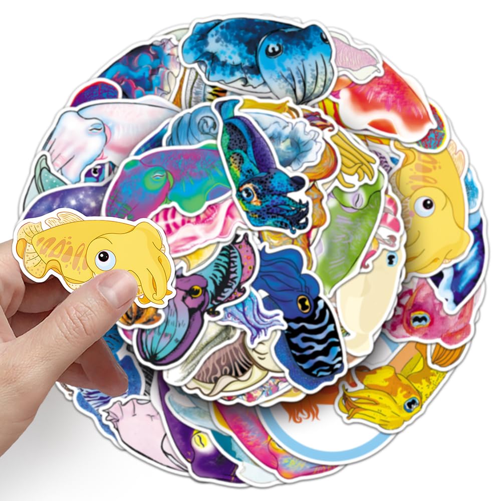 Colorful Squid Vinyl Stickers, 50 PCS Waterproof Detailed Marine Decals for Laptops Scrapbooking, Journals, Notebooks - Image 3