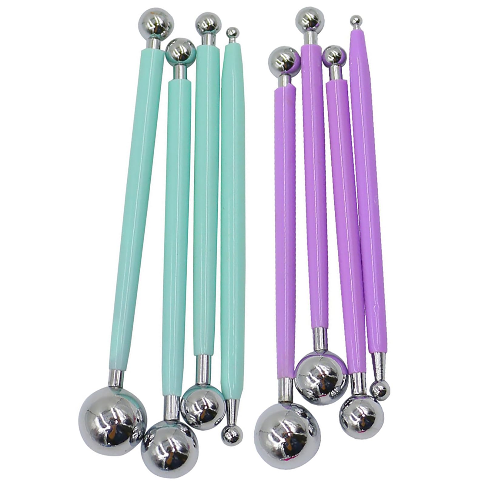Caulking Tool Metal Ball, 8Pack Silicone Remover Tools, Polymer Clay Tool Kit, Tile Countertop Caulking Tool, Professional Caulking Tool for Bathroom Kitchen Home Room Floor Corner (Purple+Green)