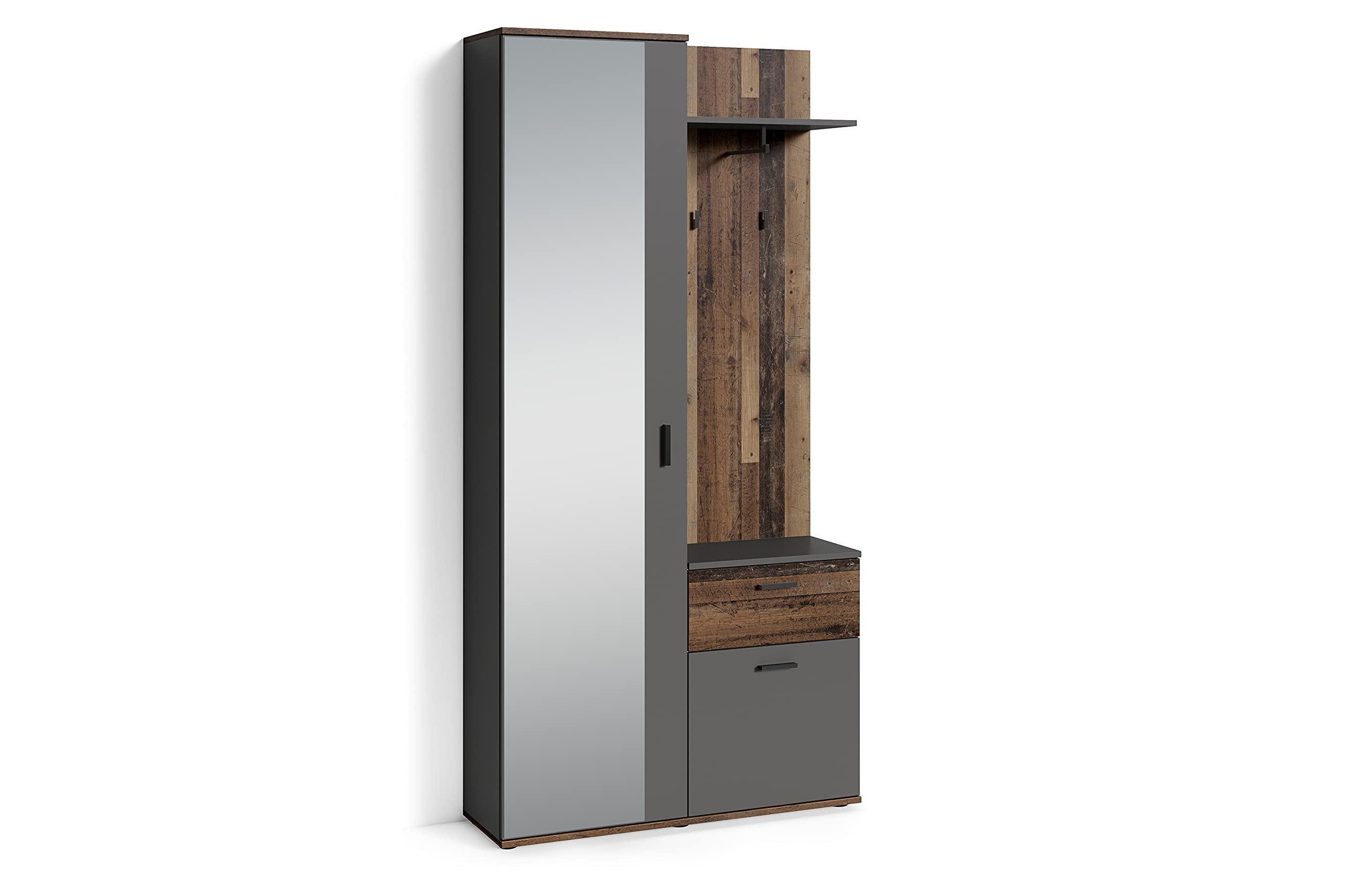 byLIVING Kompakt-Garderobe Jakob/Korpus – Old Wood Optik, anthrazit Fronten (B 97 cm × H 195 cm × T 30 cm)
