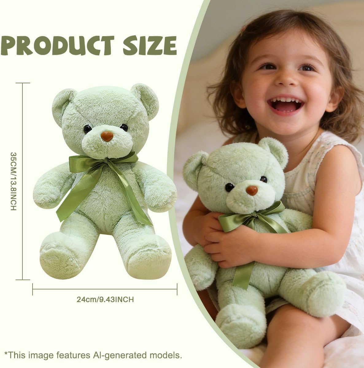 3 Pcs Green Teddy Bear Stuffed Animal Bulk 13.4” Plush Teddy Bears image 2